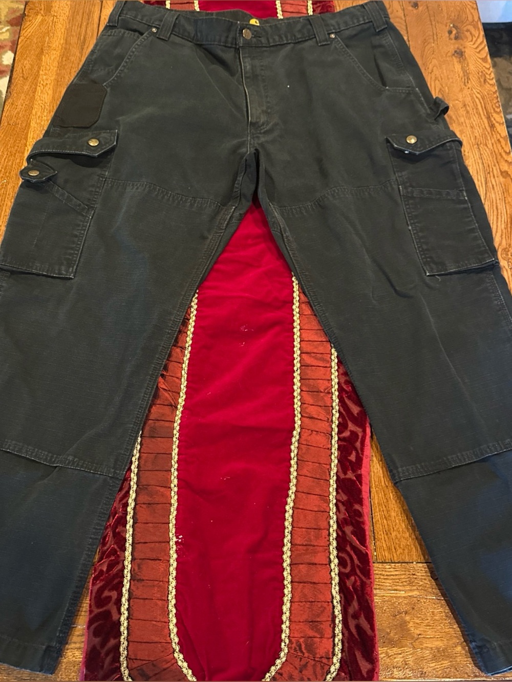 Carhartt Cargo Pants Mens 40x30 Black green Relaxed Fit Rip Stop Double Knee